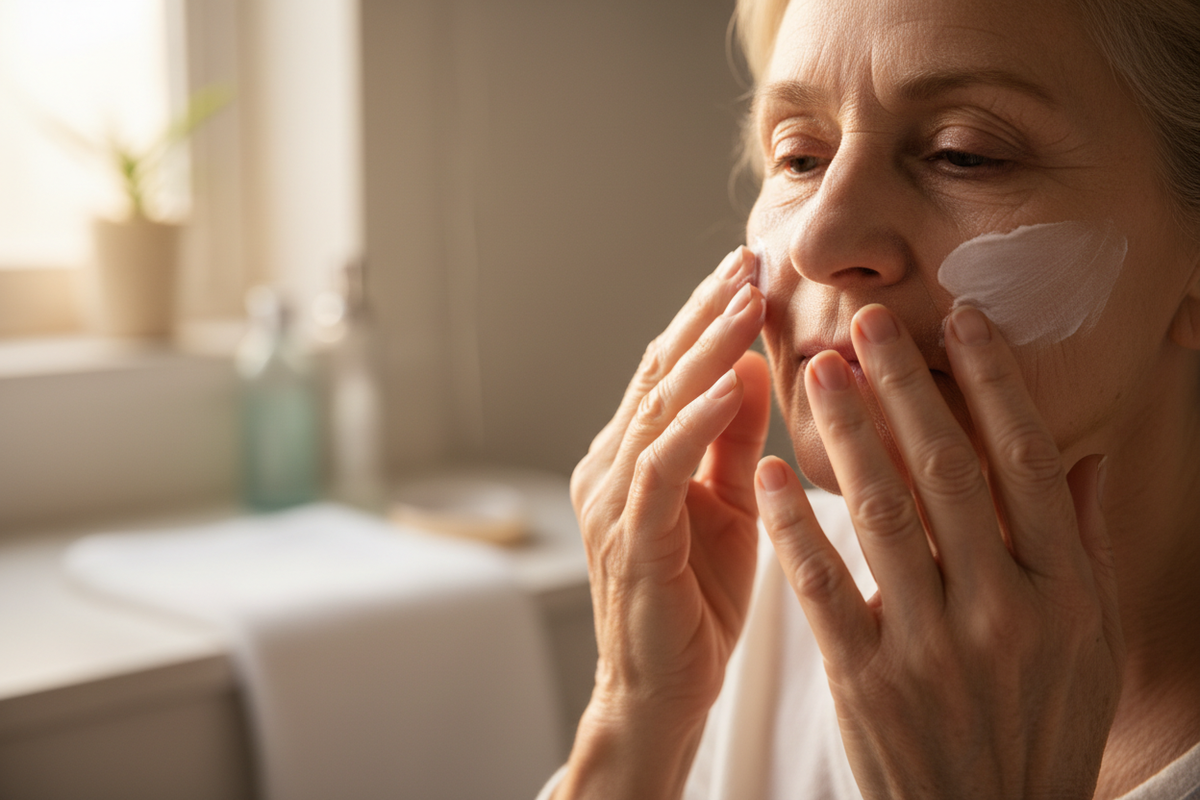 old person applying skin cream